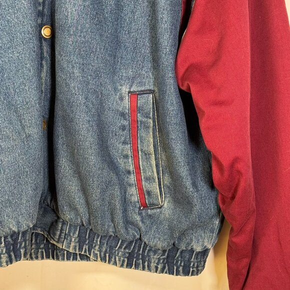 Yukon Trail Men's Vtg Denim Varsity Bomber Jean Jacket Striped Sleeves XL - Picture 5 of 10